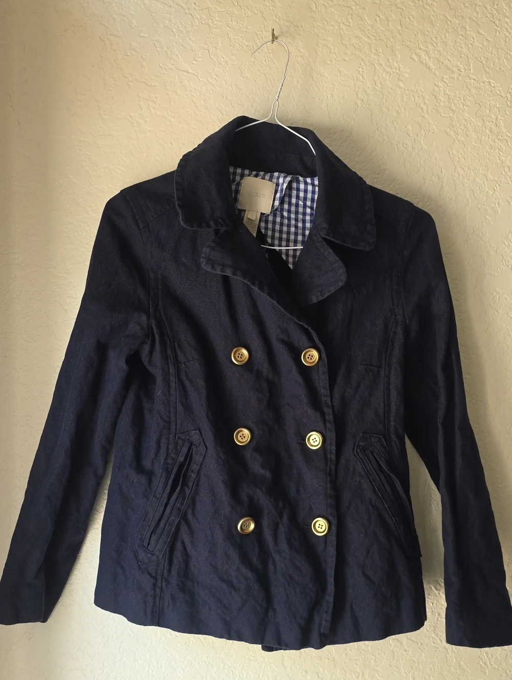 J. Crew Navy Double-Breasted Peacoat with Gold Buttons